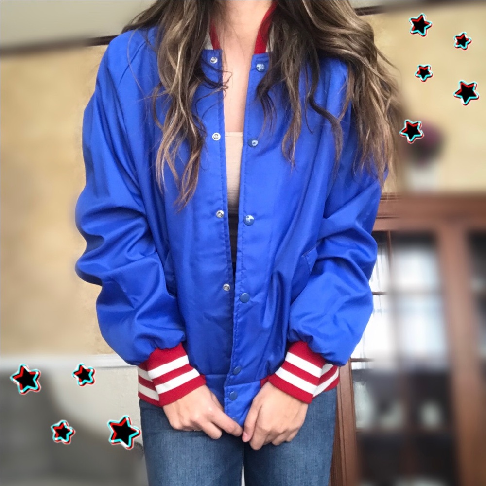 Red white and blue retro bomber jacket